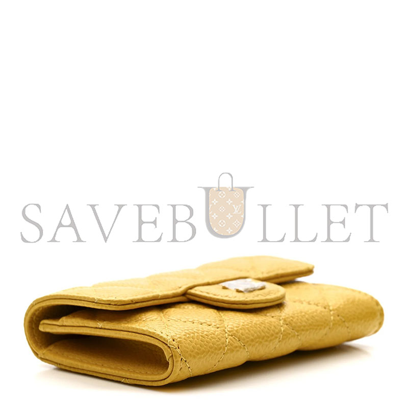 Ch**el caviar quilted flap card holder wallet yellow (11*8*3cm)